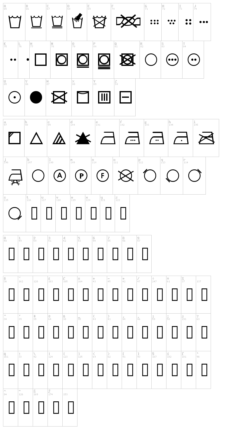 SL Wash font map